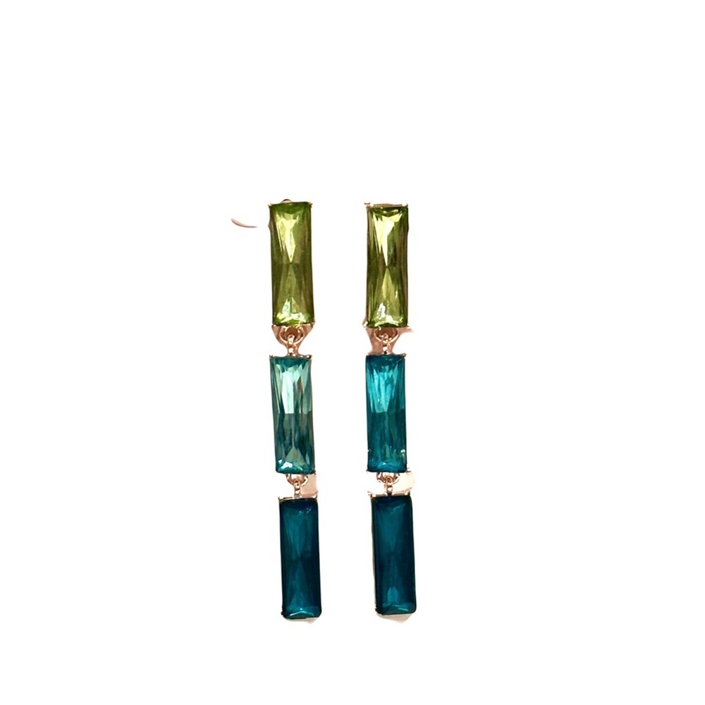 14TH & UNION Blue Green Ombré Baguette Crystal Drop Earring NWT​ - Picture 3 of 7